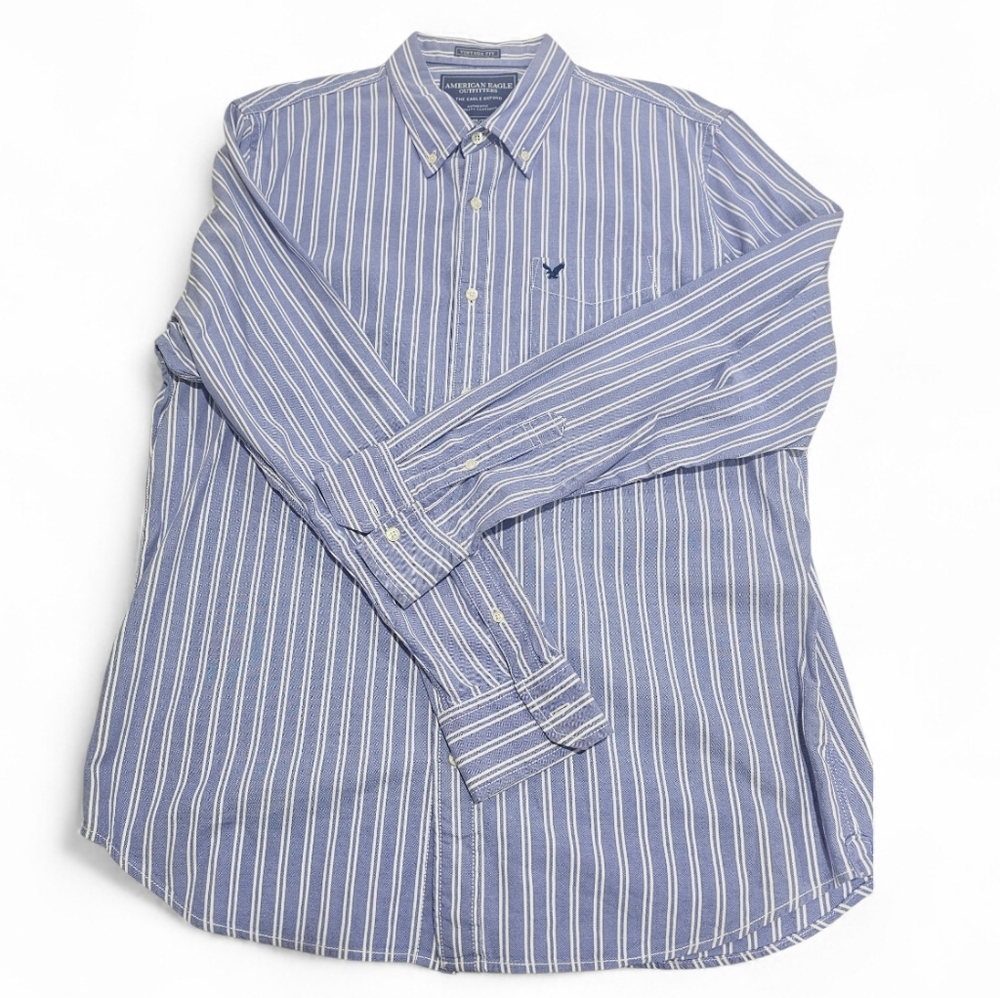 American Eagle Striped Slim Fit Oxford Button-Up Shirt - Size XXL